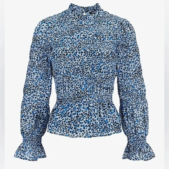 Express Tops - Express NWT Leopard Print Smocked Balloon Sleeve Peplum Top
